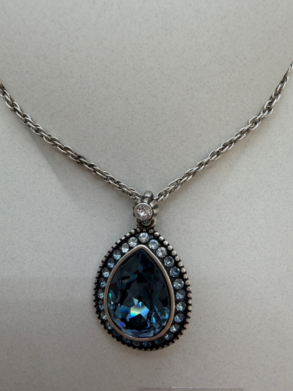 Brighton Silver Teardrop Blue Crystal Pendant Necklace